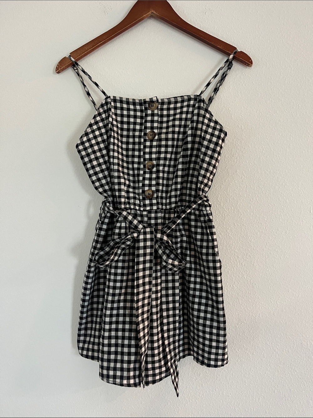 Black & White Gingham Tie-Waist Romper